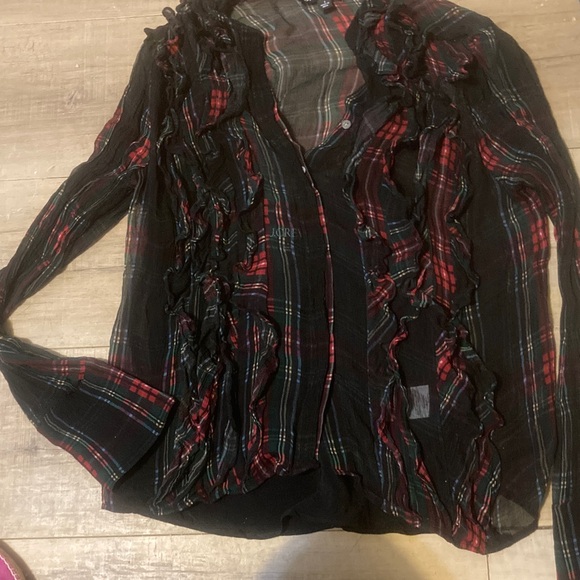 J.Crew top ruffle-front top in tartan crinkle cupro. - Picture 2 of 3